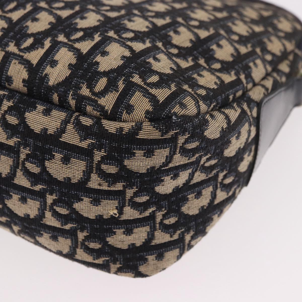 Christian Dior Trotter Canvas Shoulder Bag Navy Gold Auth 189386A