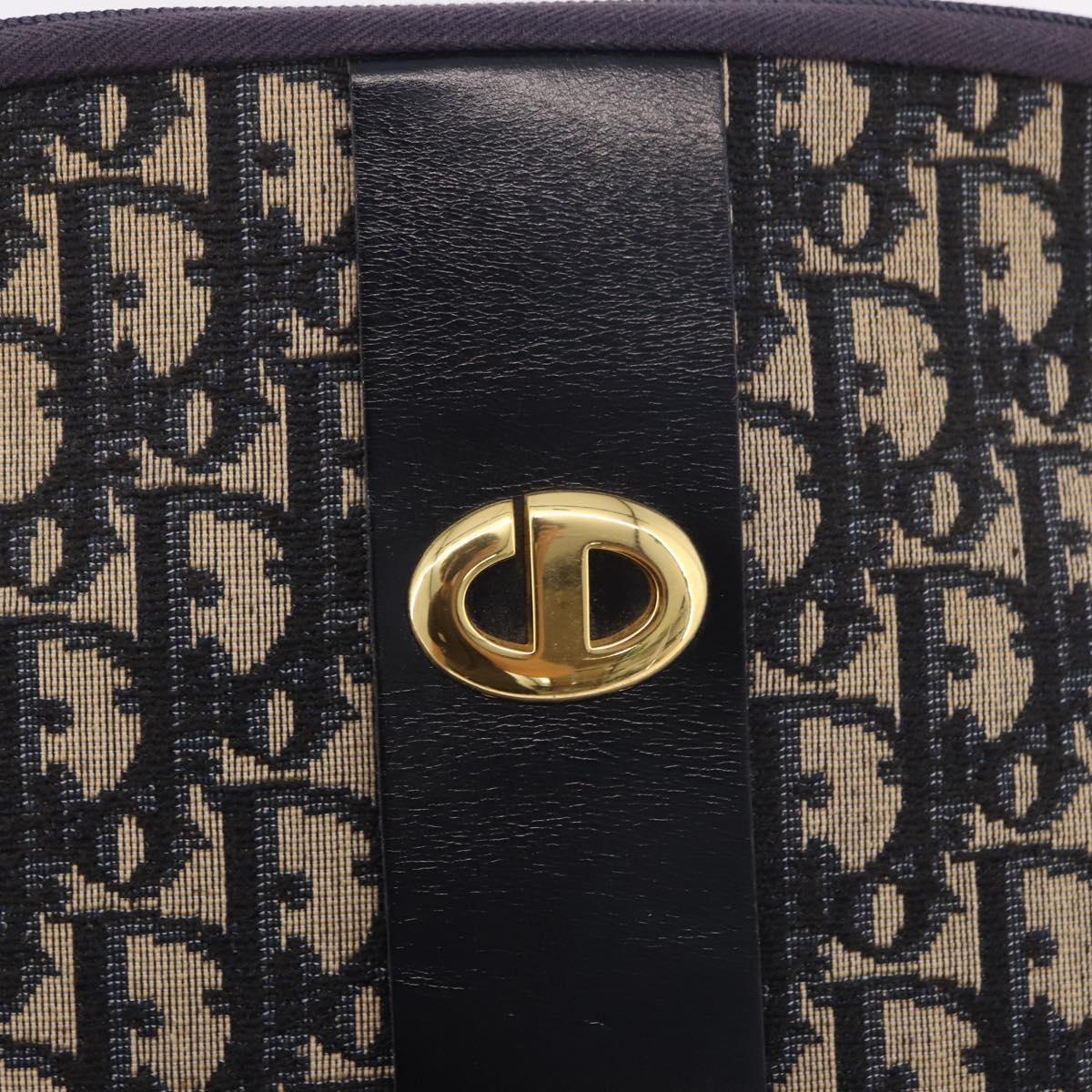 Christian Dior Trotter Canvas Shoulder Bag Navy Gold Auth 189386A