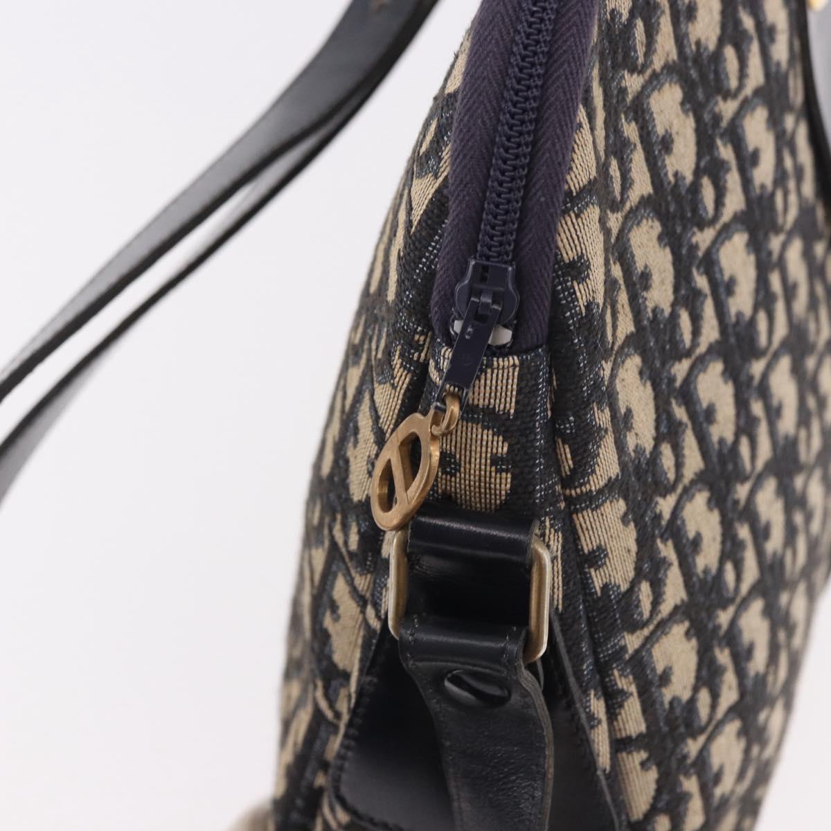 Christian Dior Trotter Canvas Shoulder Bag Navy Gold Auth 189386A