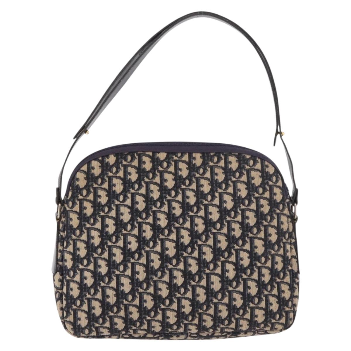 Christian Dior Trotter Canvas Shoulder Bag Navy Gold Auth 189386A