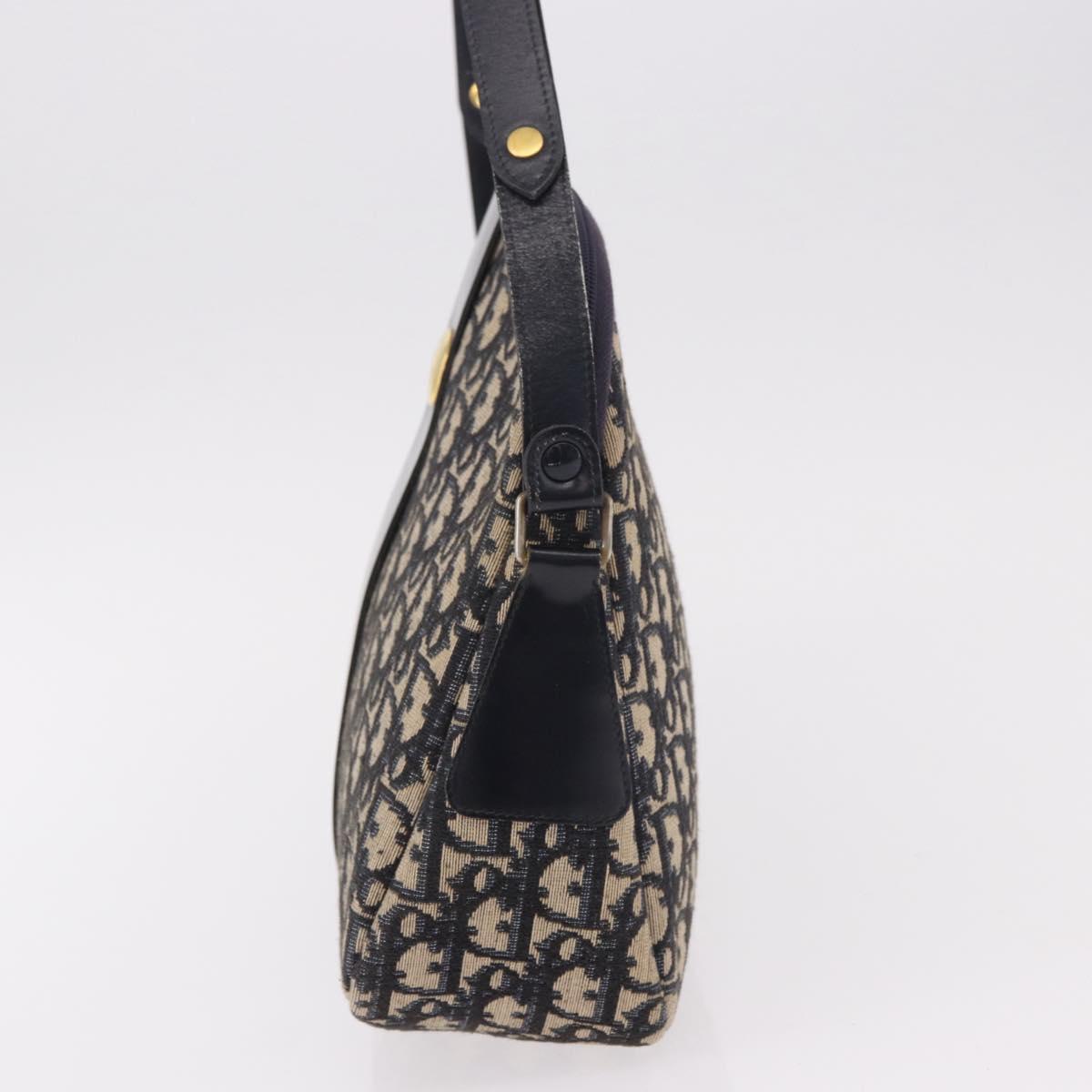 Christian Dior Trotter Canvas Shoulder Bag Navy Gold Auth 189386A