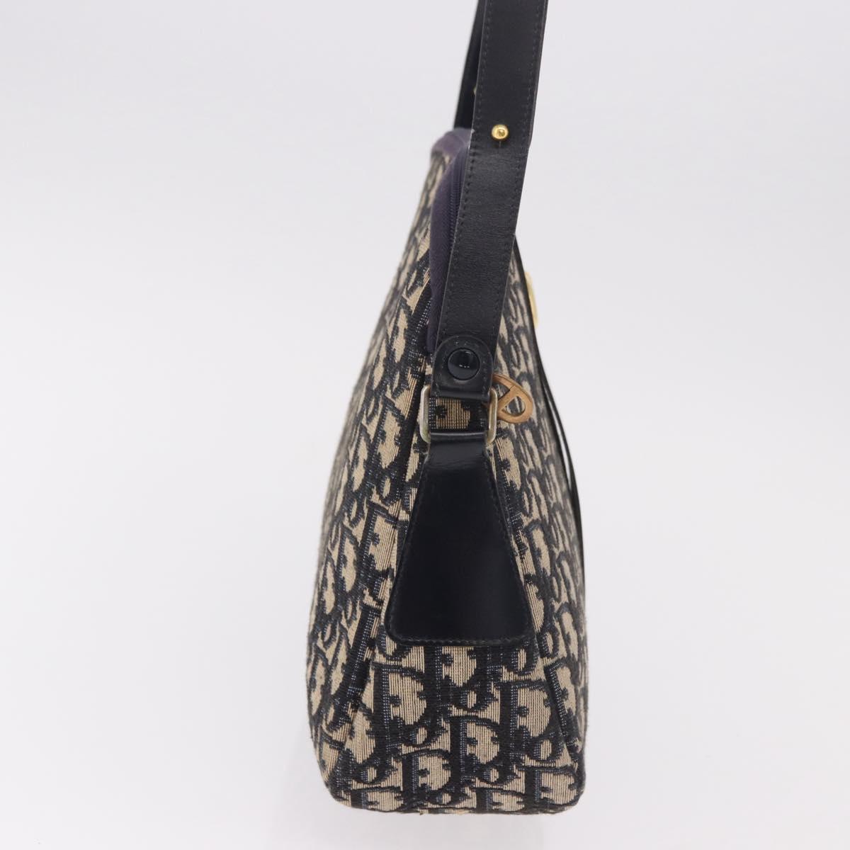Christian Dior Trotter Canvas Shoulder Bag Navy Gold Auth 189386A