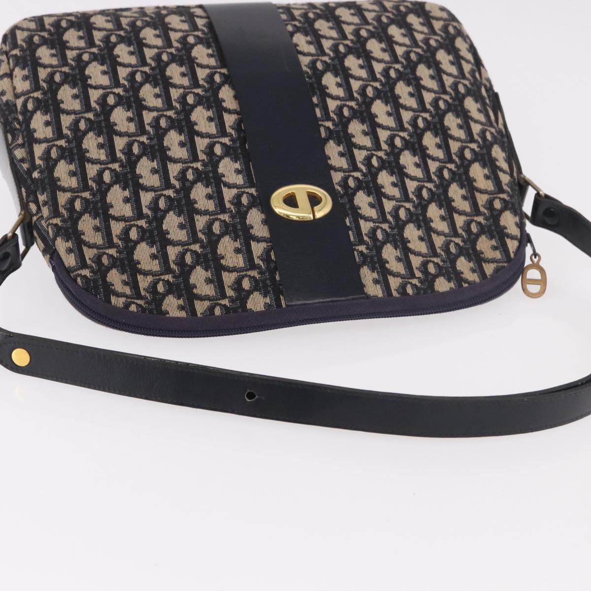 Christian Dior Trotter Canvas Shoulder Bag Navy Gold Auth 189386A