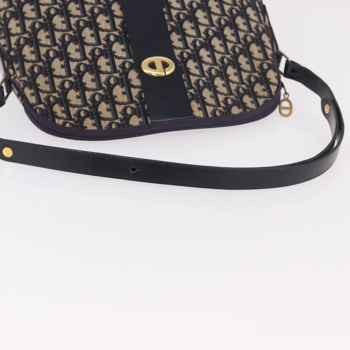 Christian Dior Trotter Canvas Shoulder Bag Navy Gold Auth 189386A