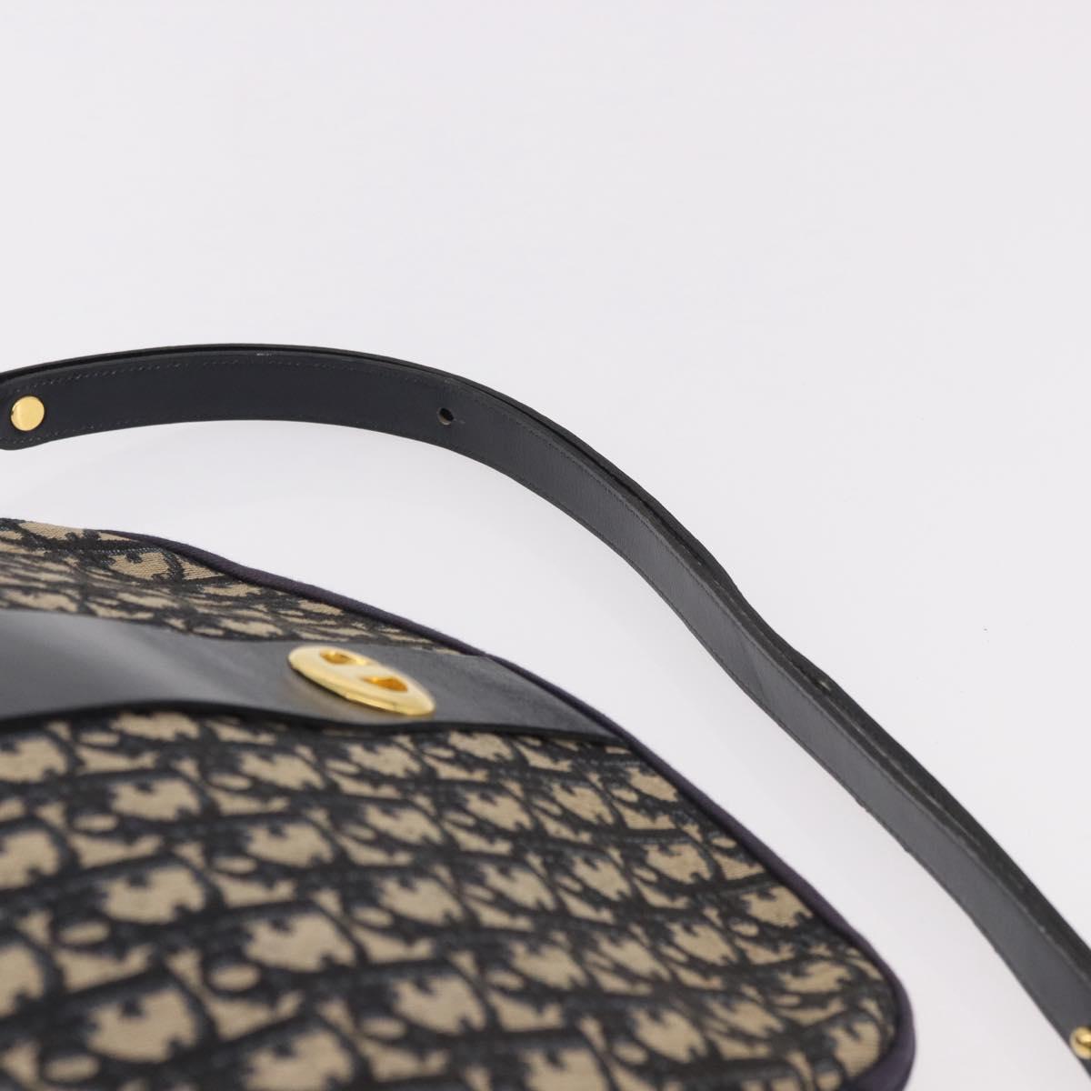 Christian Dior Trotter Canvas Shoulder Bag Navy Gold Auth 189386A