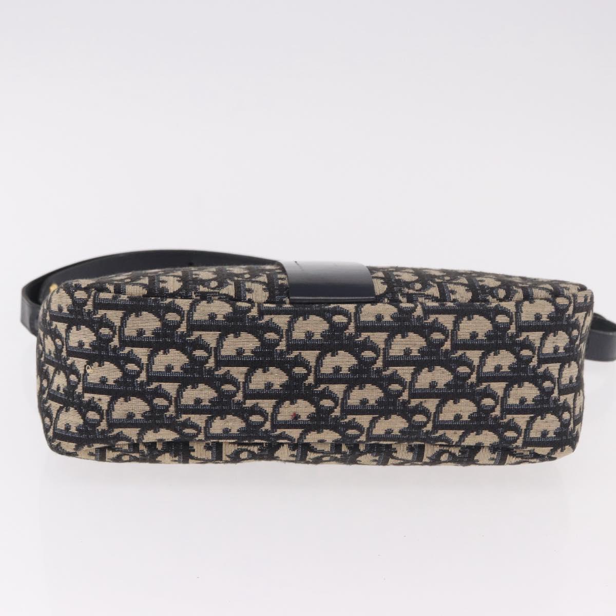 Christian Dior Trotter Canvas Shoulder Bag Navy Gold Auth 189386A