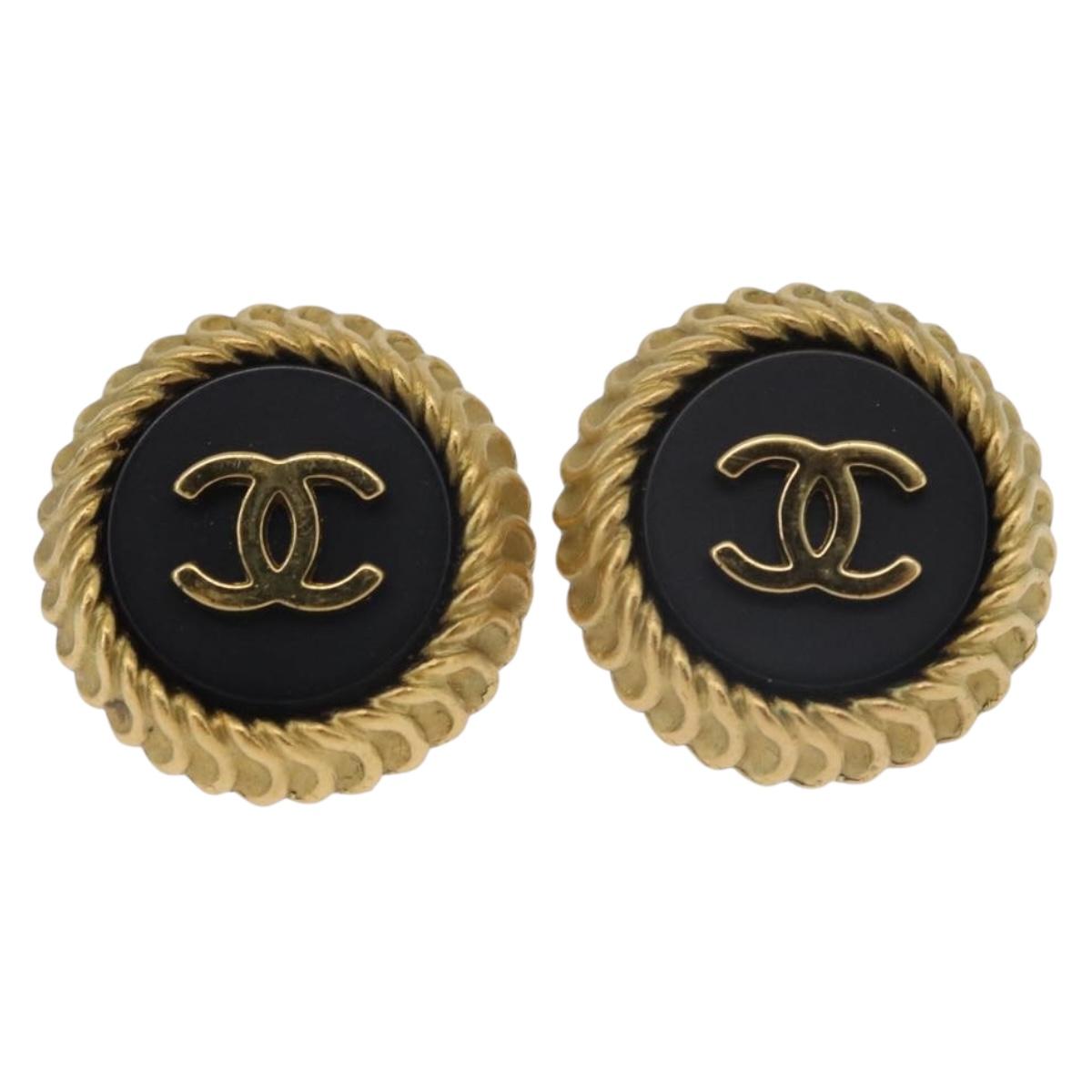 CHANEL Earring Metal Gold Tone CC Auth 189398V