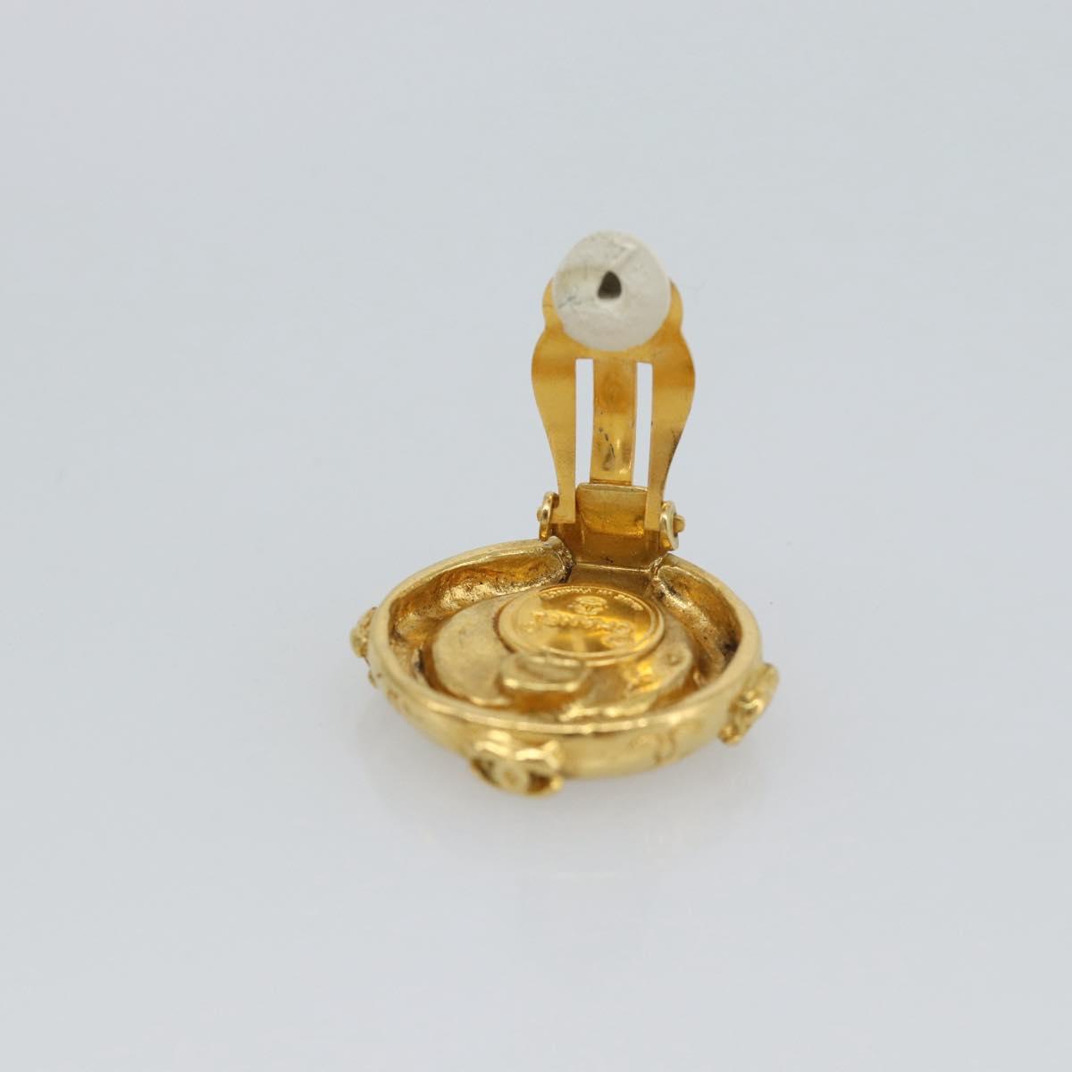 CHANEL Earring Metal Gold Tone CC Auth 189402M