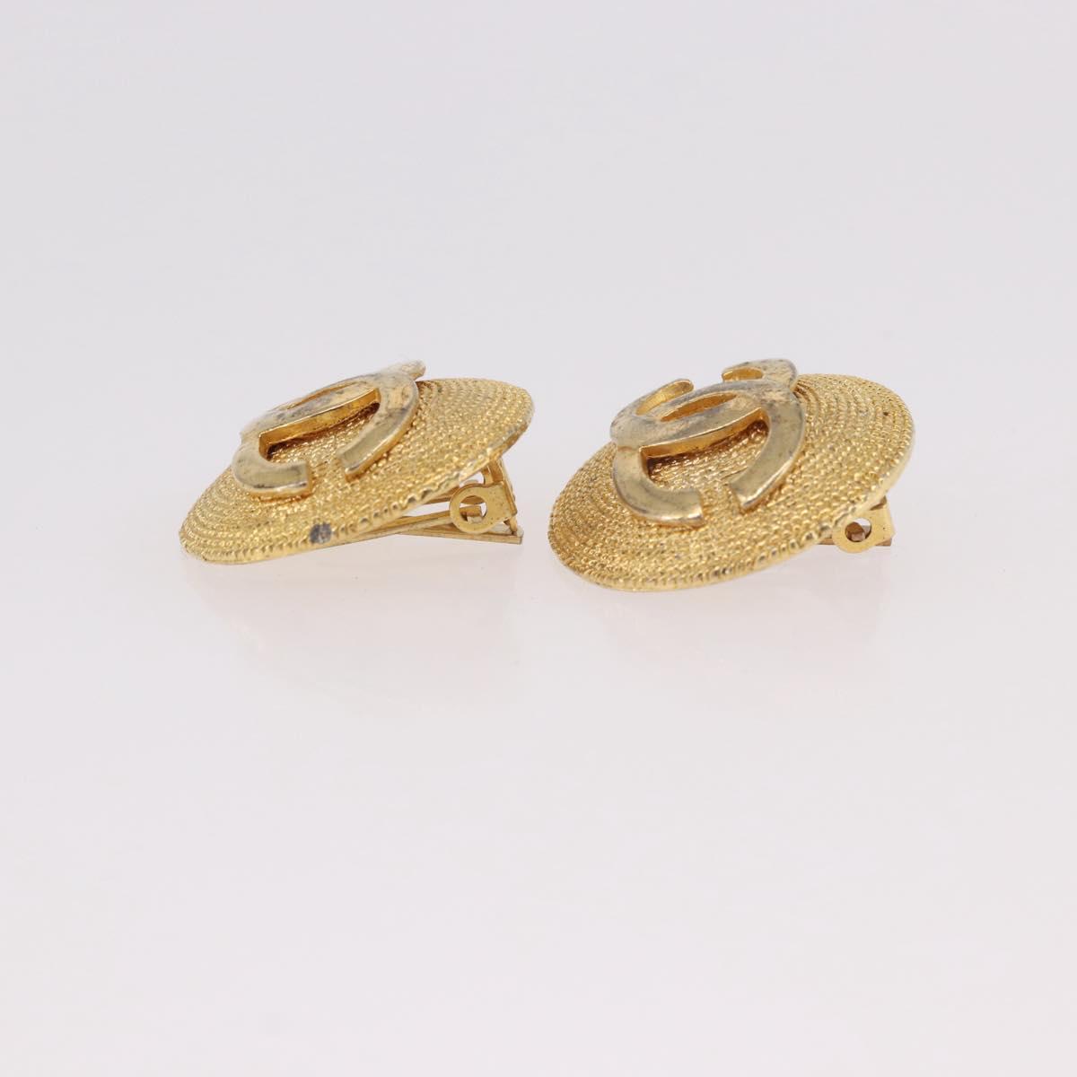 CHANEL Earring Metal Gold Tone CC Auth 189408