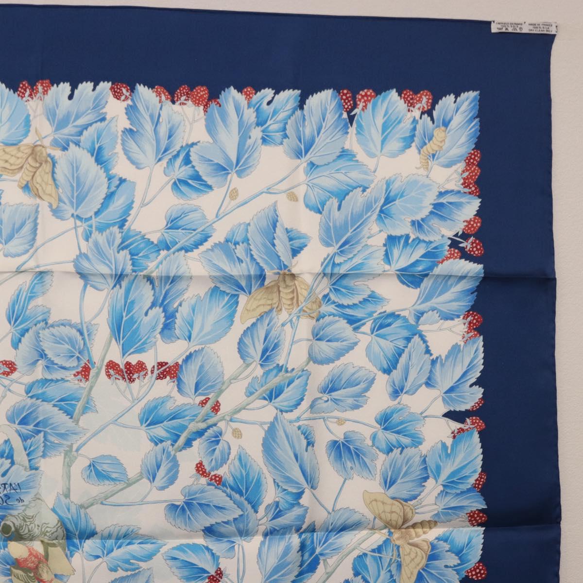 HERMES Carre 90 Scarf ”I`ARBRE de SOiE” Silk Blue Auth 189417M