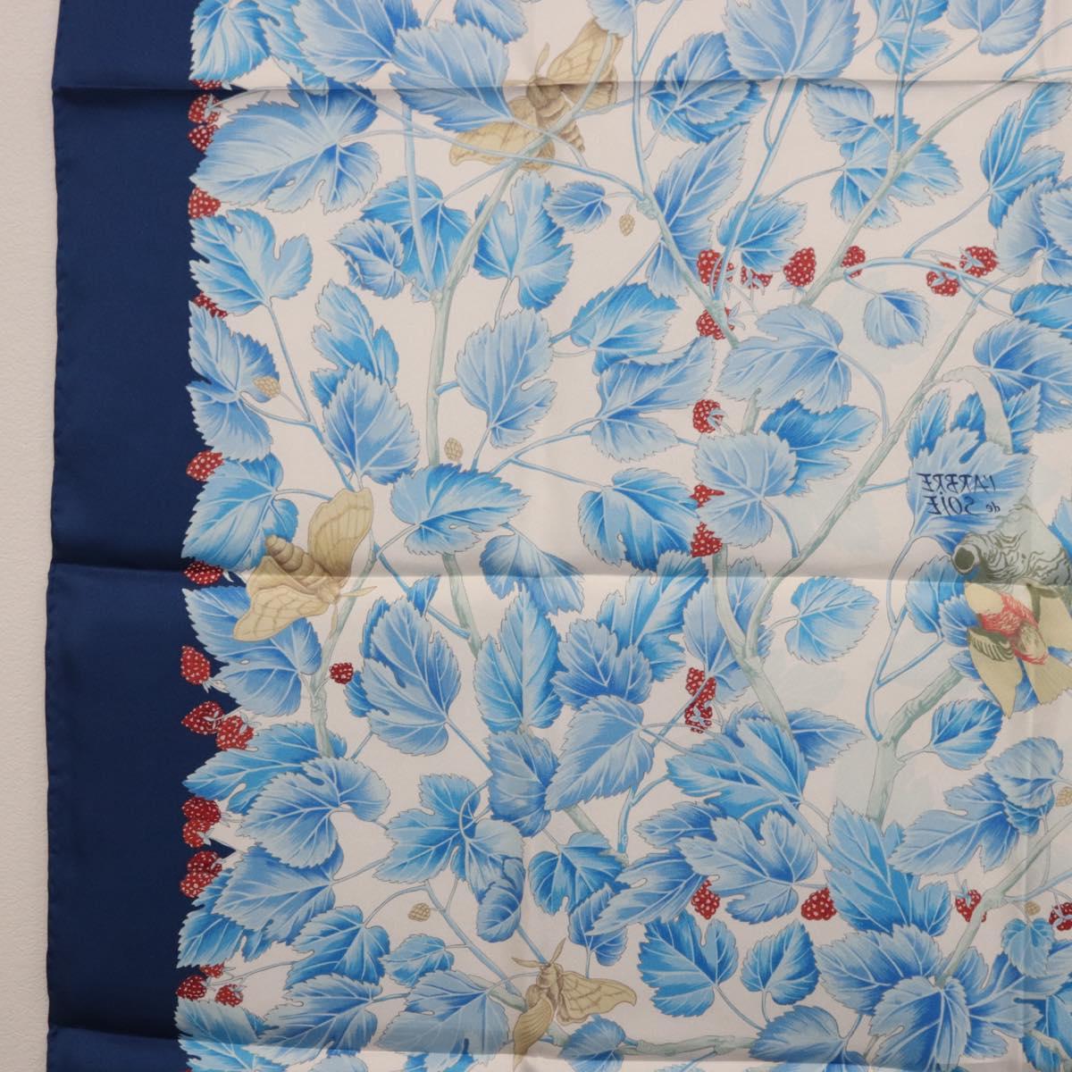 HERMES Carre 90 Scarf ”I`ARBRE de SOiE” Silk Blue Auth 189417M