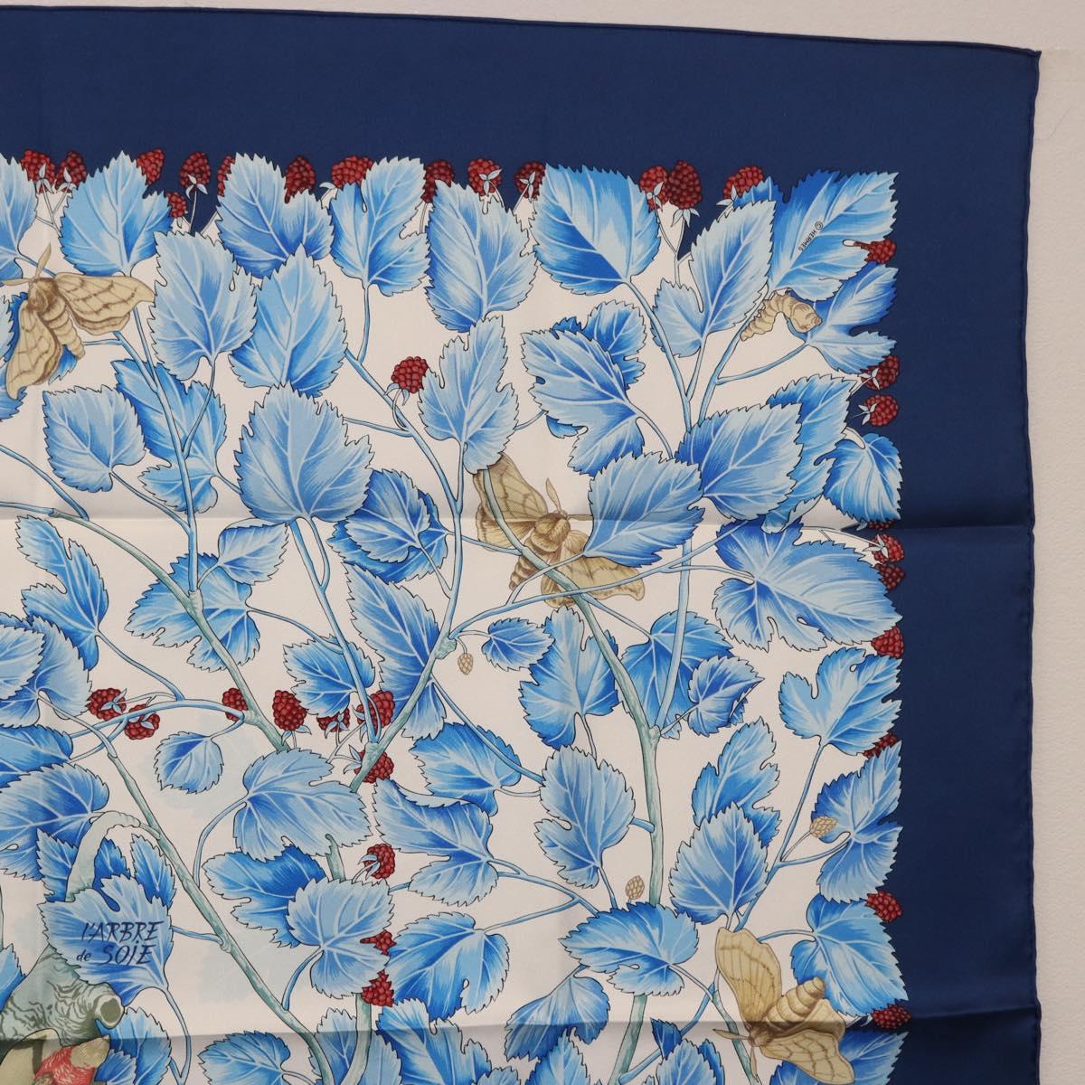 HERMES Carre 90 Scarf ”I`ARBRE de SOiE” Silk Blue Auth 189417M