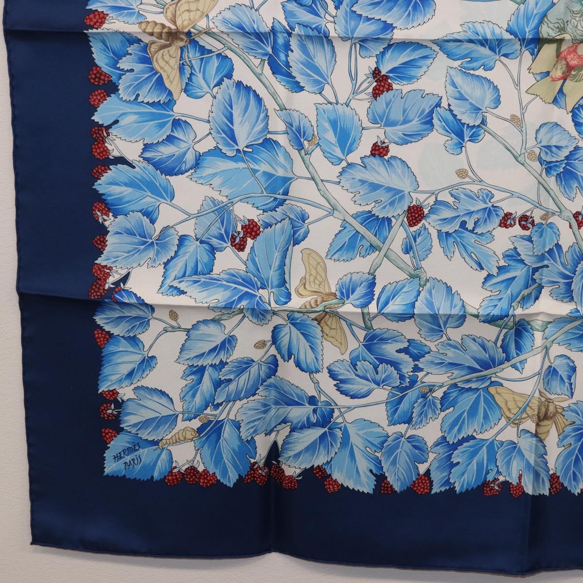 HERMES Carre 90 Scarf ”I`ARBRE de SOiE” Silk Blue Auth 189417M
