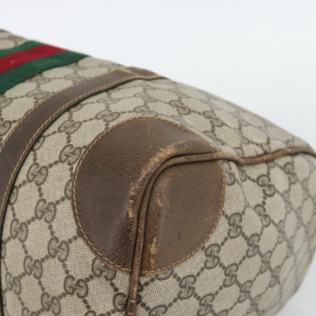GUCCI GG Supreme Web Sherry Line Boston Bag PVC Beige Gold Auth 189420