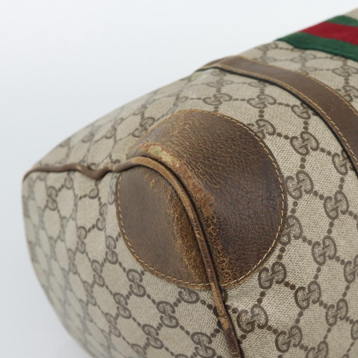 GUCCI GG Supreme Web Sherry Line Boston Bag PVC Beige Gold Auth 189420