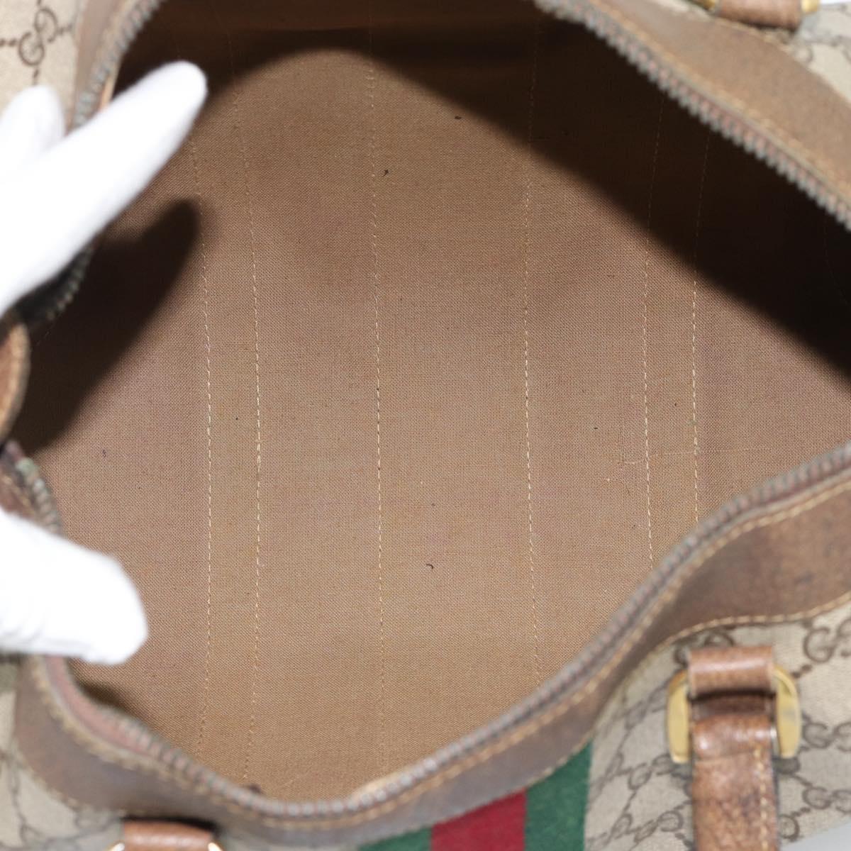 GUCCI GG Supreme Web Sherry Line Boston Bag PVC Beige Gold Auth 189420