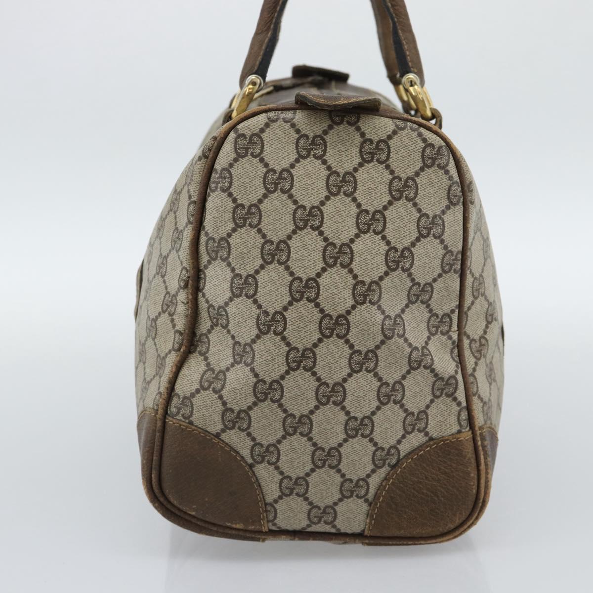 GUCCI GG Supreme Web Sherry Line Boston Bag PVC Beige Gold Auth 189420