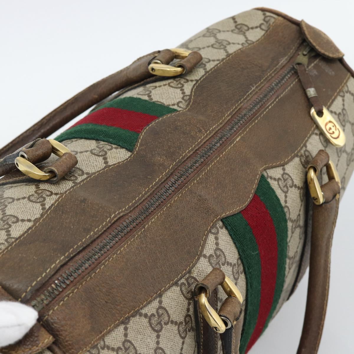 GUCCI GG Supreme Web Sherry Line Boston Bag PVC Beige Gold Auth 189420