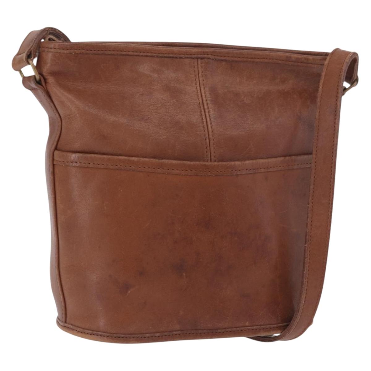 Coach Shoulder Bag Leather Brown Gold Auth 189421