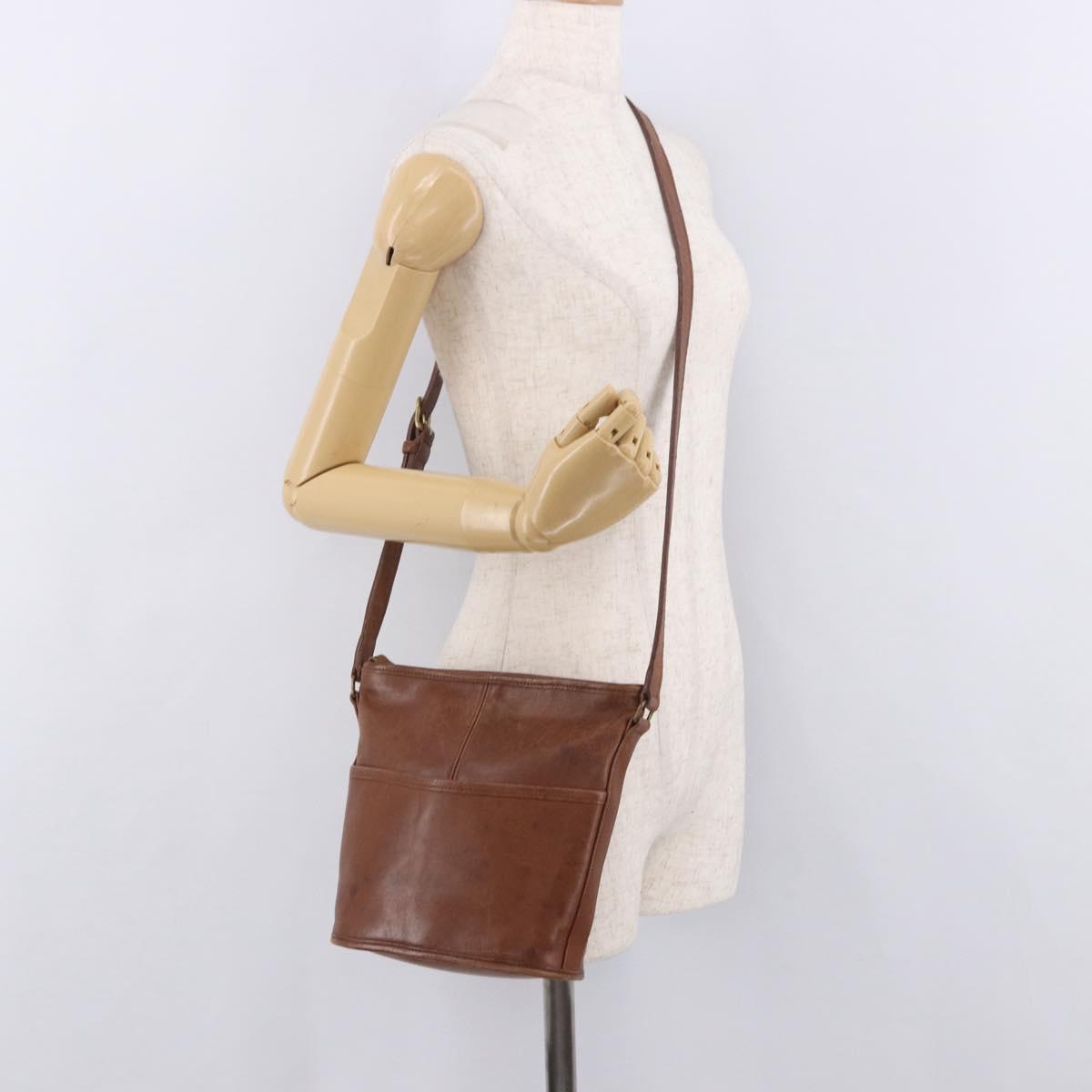 Coach Shoulder Bag Leather Brown Gold Auth 189421