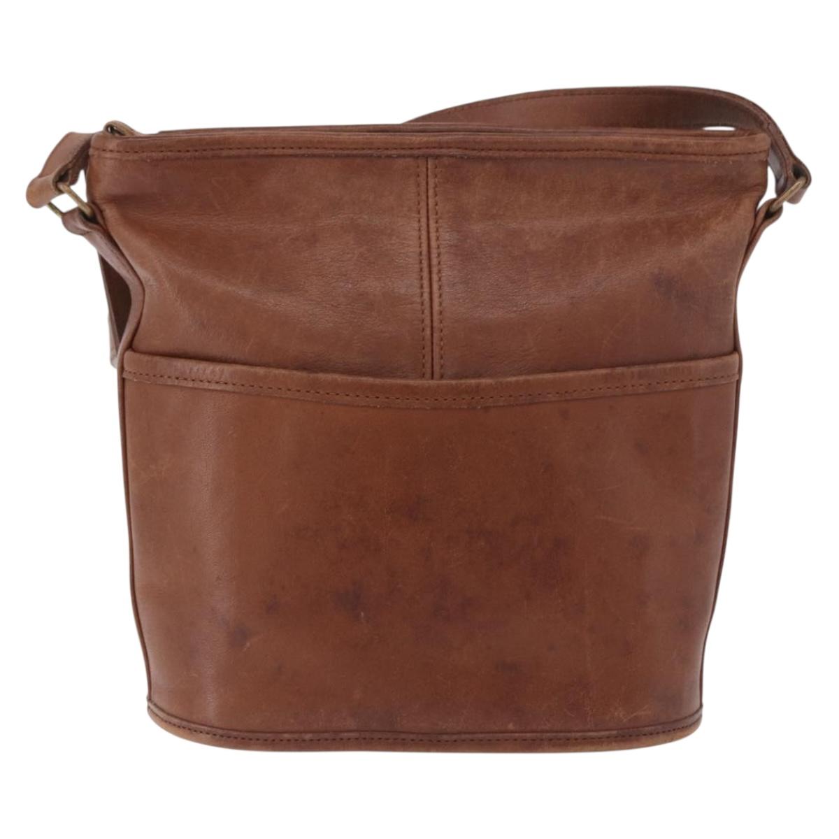 Coach Shoulder Bag Leather Brown Gold Auth 189421