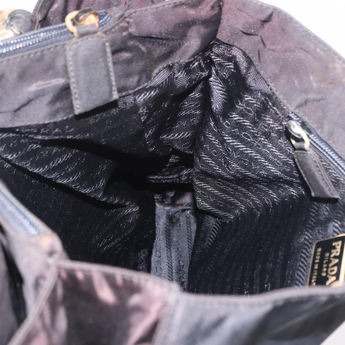 PRADA Hand Bag Nylon Black Gold Auth 189423