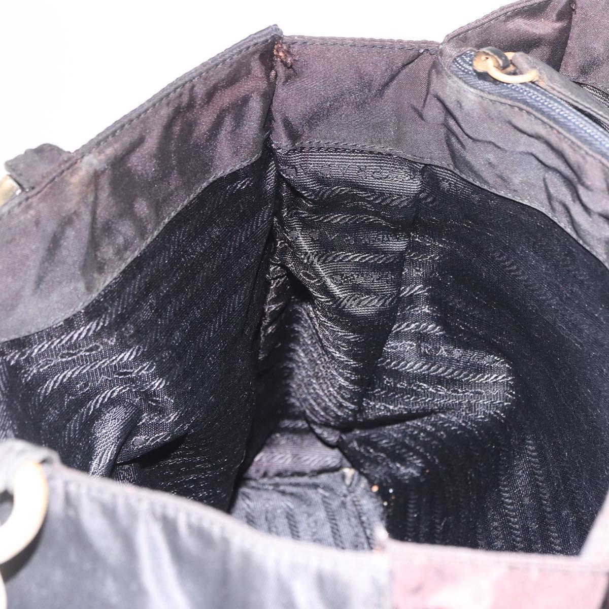 PRADA Hand Bag Nylon Black Gold Auth 189423