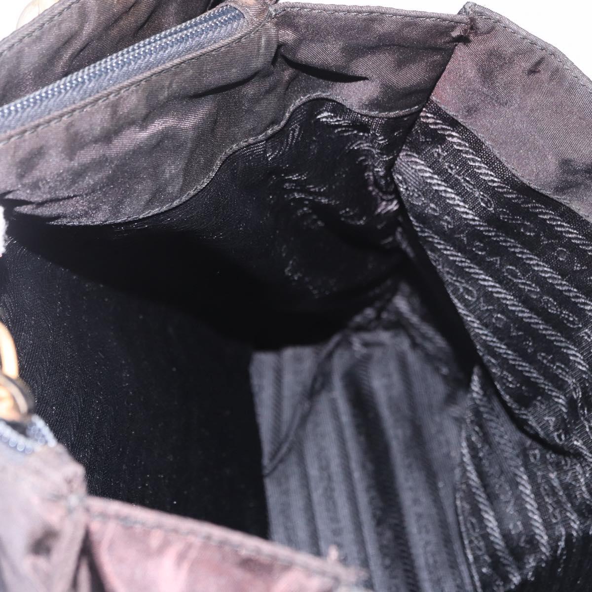 PRADA Hand Bag Nylon Black Gold Auth 189423