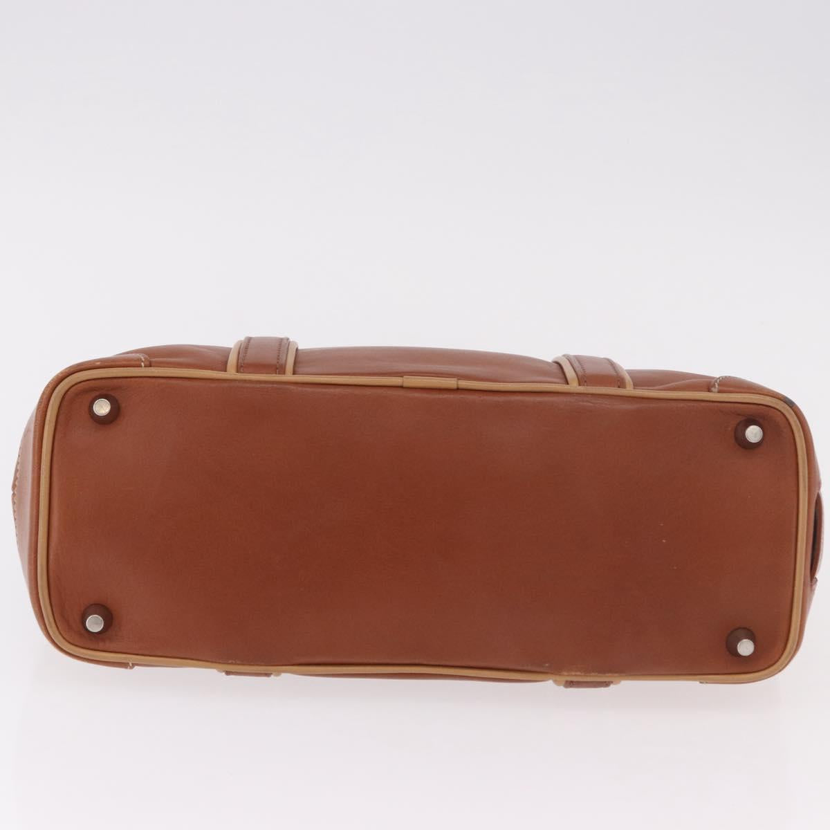 Coach Hand Bag Leather Brown Silver Auth 189425