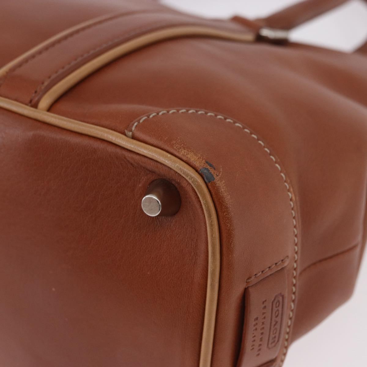 Coach Hand Bag Leather Brown Silver Auth 189425