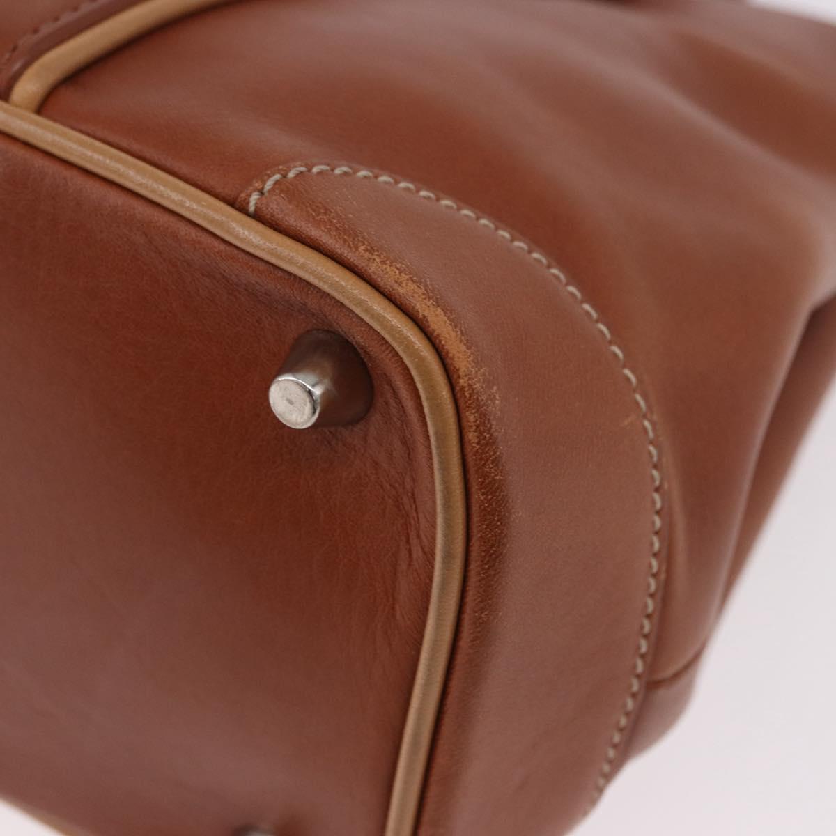 Coach Hand Bag Leather Brown Silver Auth 189425