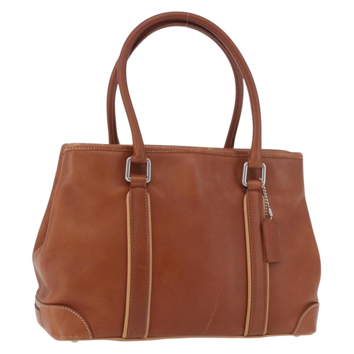 Coach Hand Bag Leather Brown Silver Auth 189425