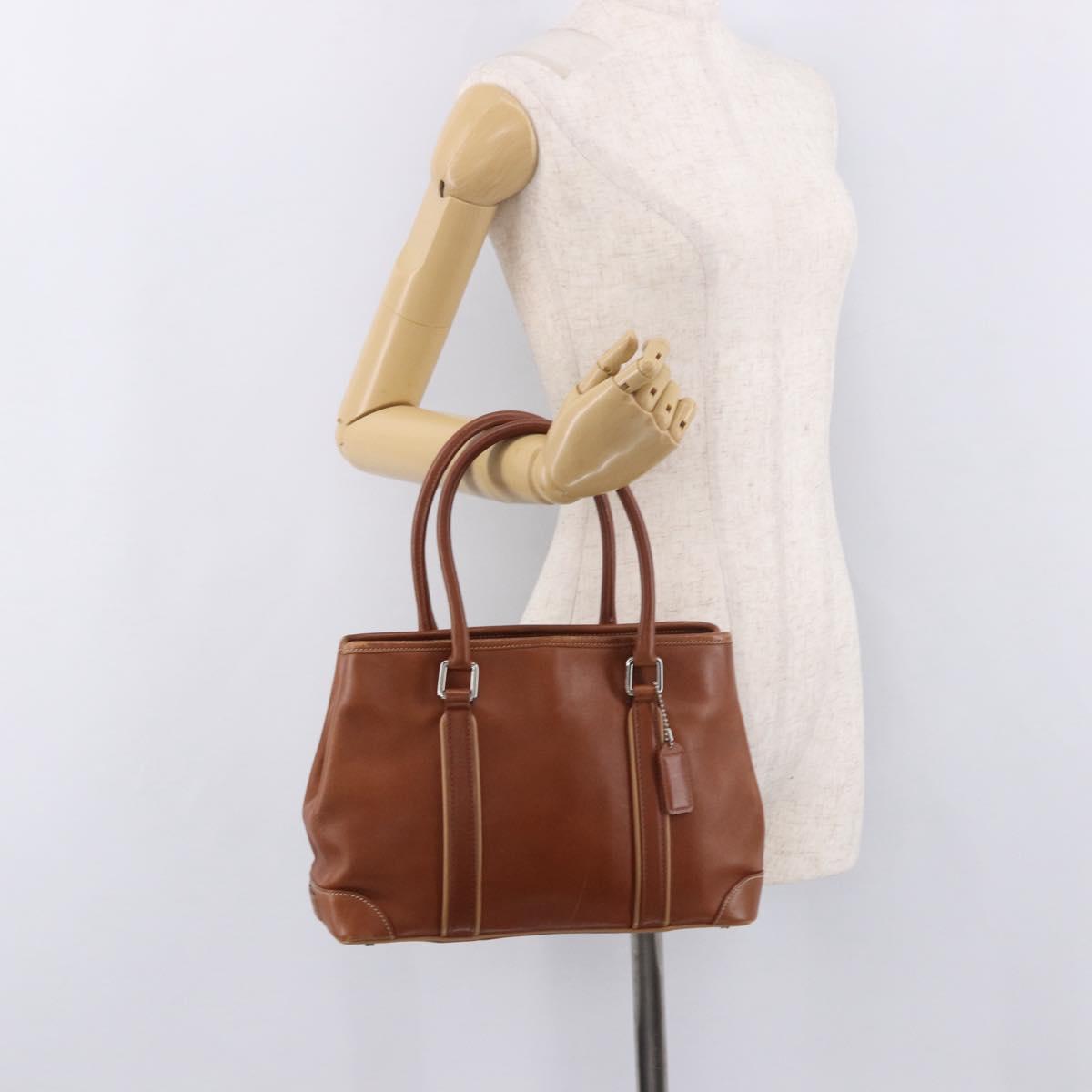 Coach Hand Bag Leather Brown Silver Auth 189425