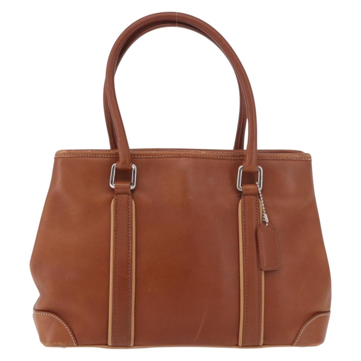 Coach Hand Bag Leather Brown Silver Auth 189425