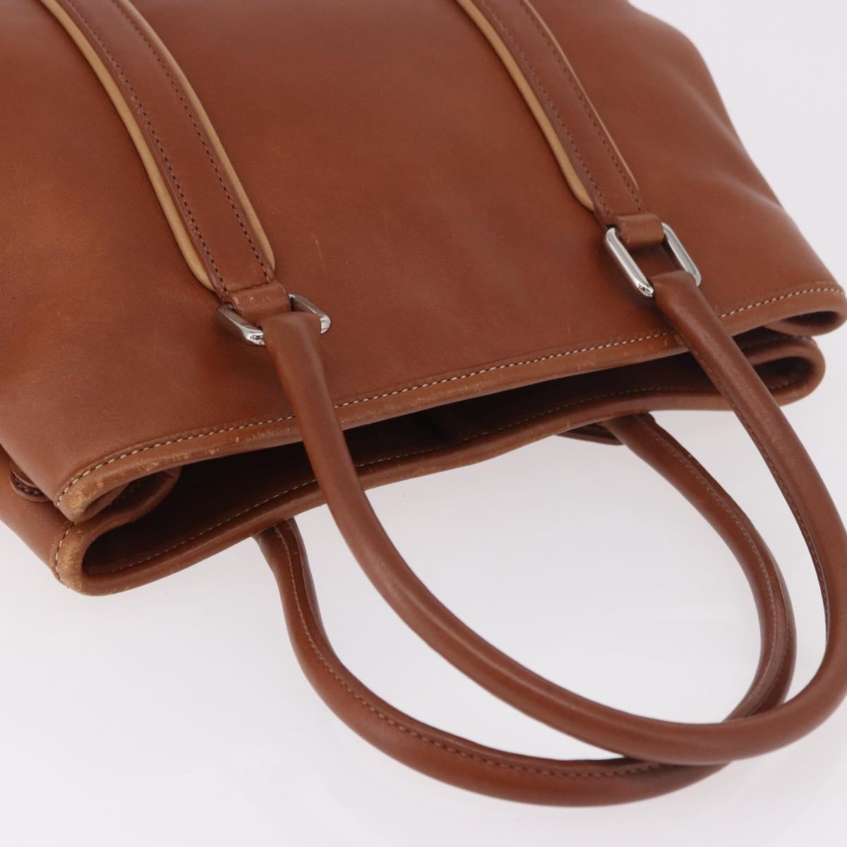 Coach Hand Bag Leather Brown Silver Auth 189425
