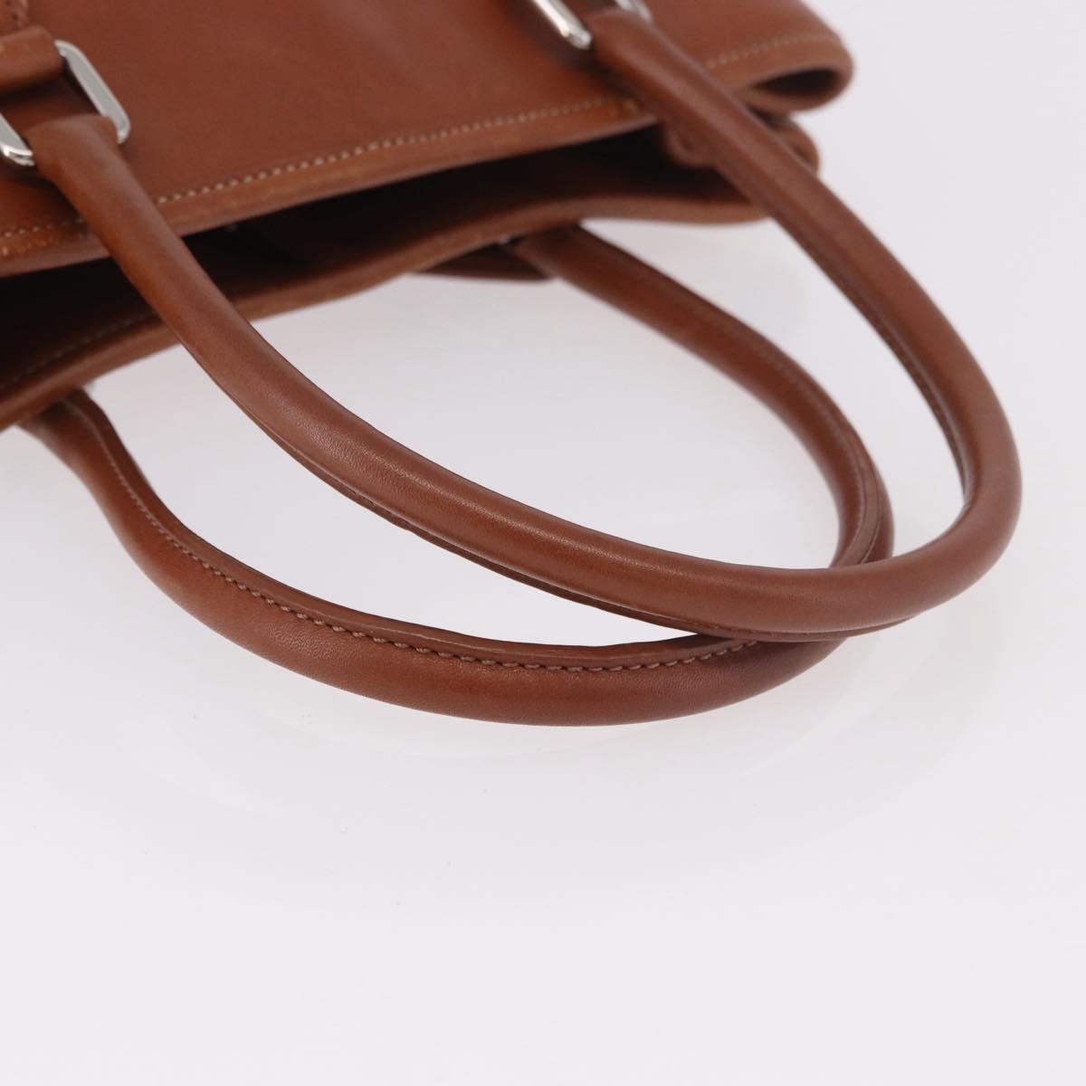 Coach Hand Bag Leather Brown Silver Auth 189425