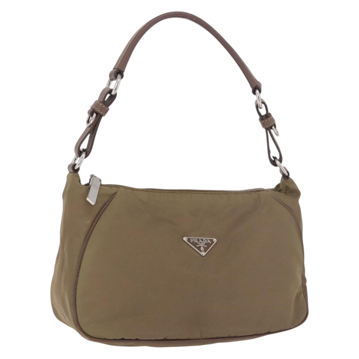 PRADA Shoulder Bag Nylon Green Silver Auth 189427