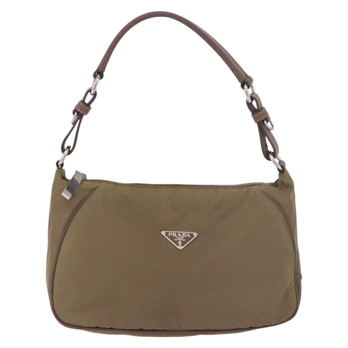 PRADA Shoulder Bag Nylon Green Silver Auth 189427