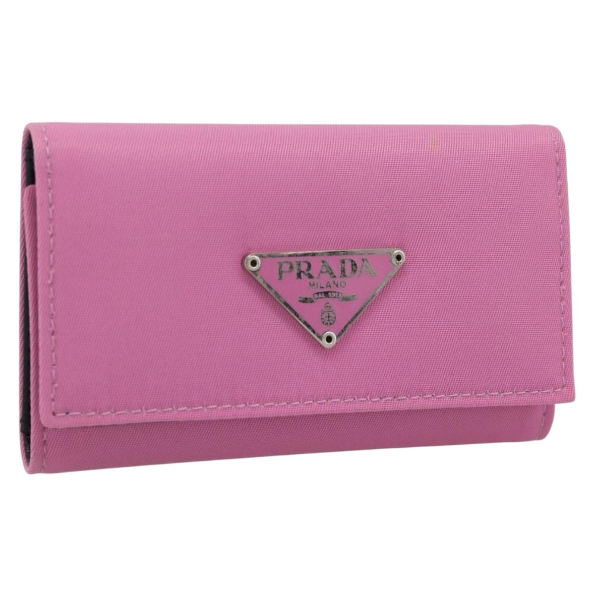 PRADA Key Case Nylon Pink Silver Auth 189428A