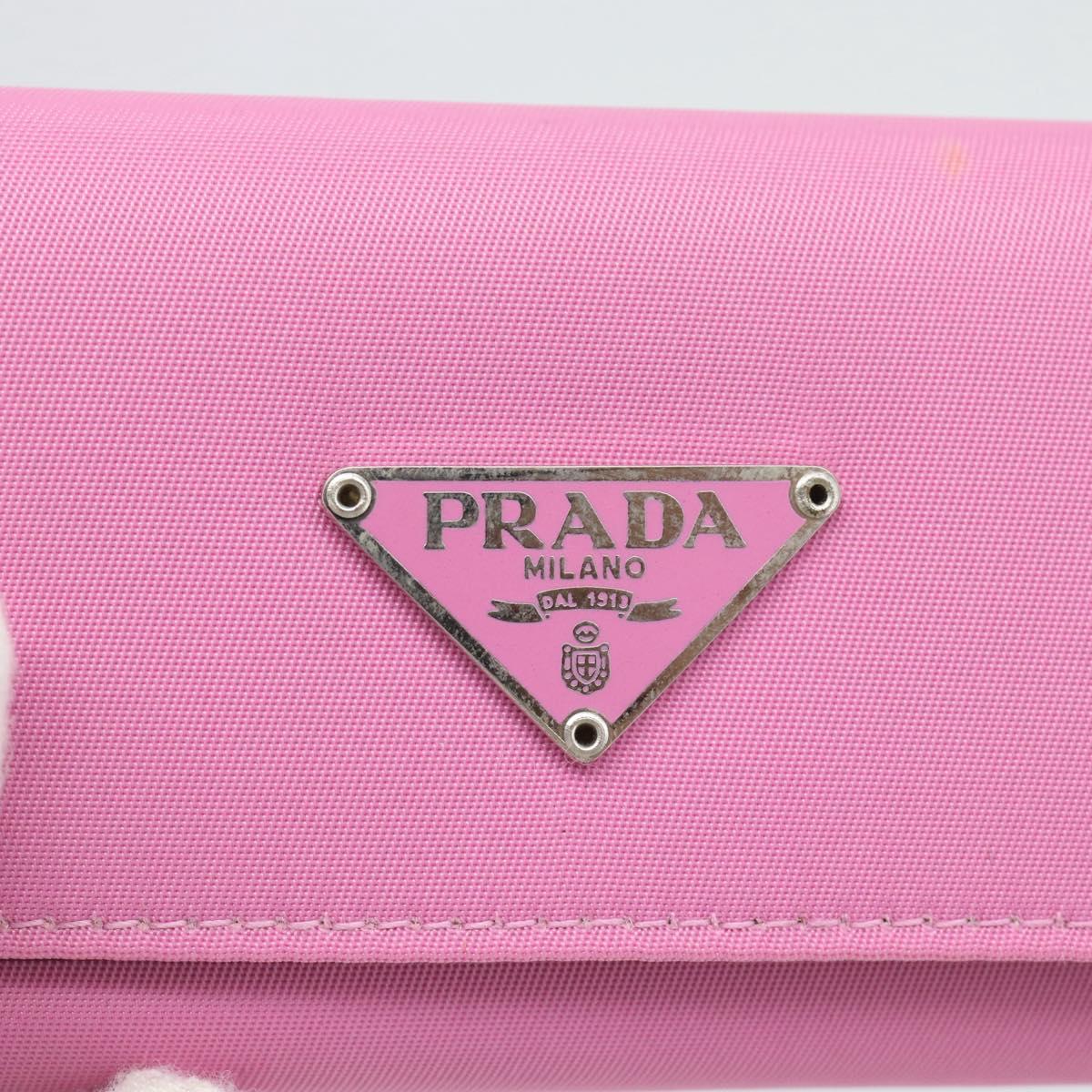 PRADA Key Case Nylon Pink Silver Auth 189428A