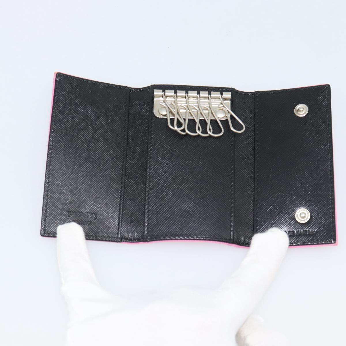 PRADA Key Case Nylon Pink Silver Auth 189428A