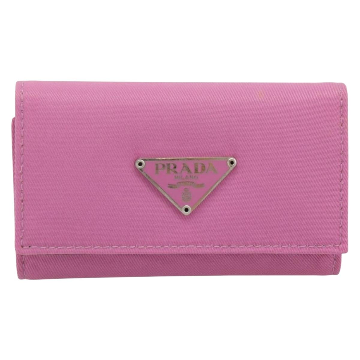 PRADA Key Case Nylon Pink Silver Auth 189428A