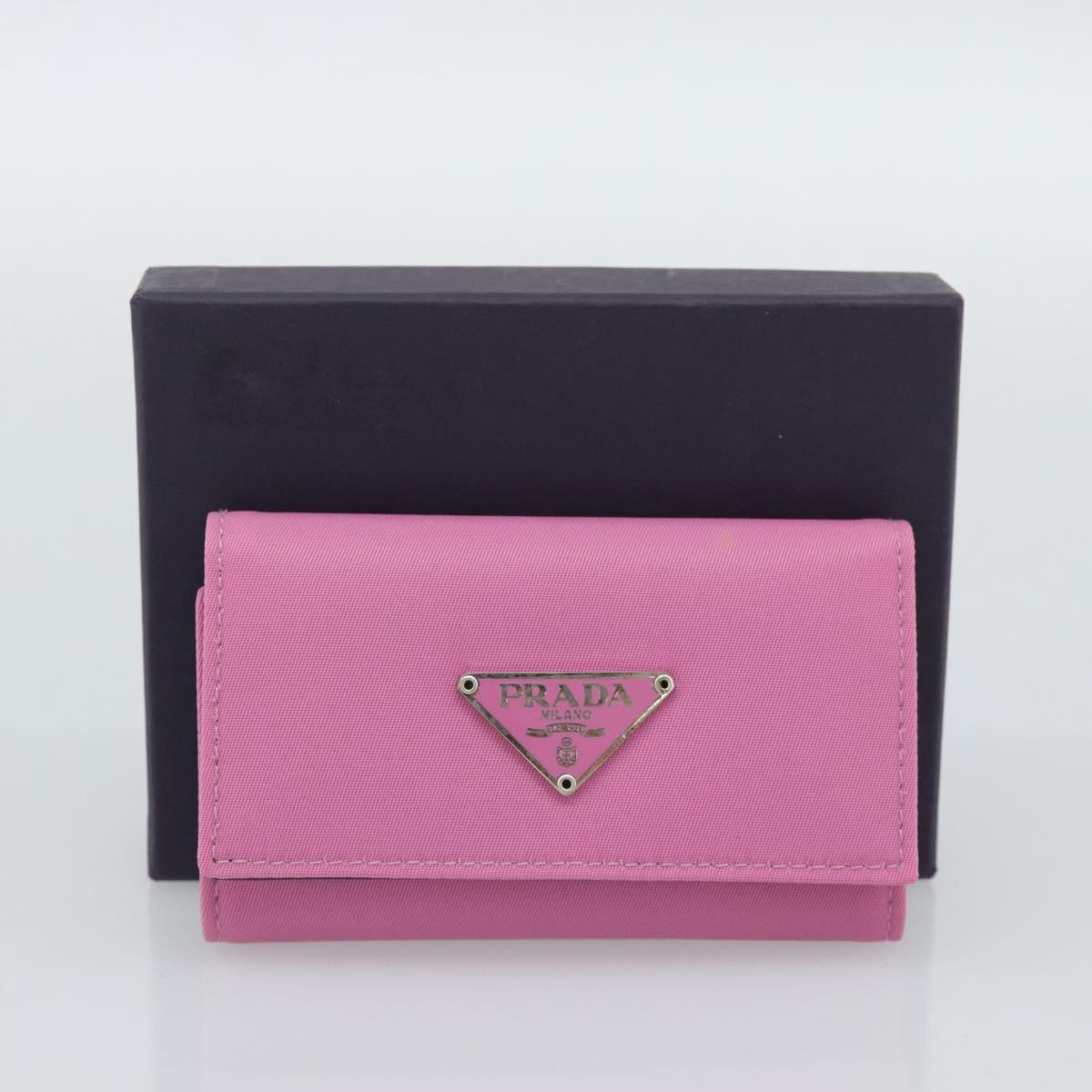 PRADA Key Case Nylon Pink Silver Auth 189428A
