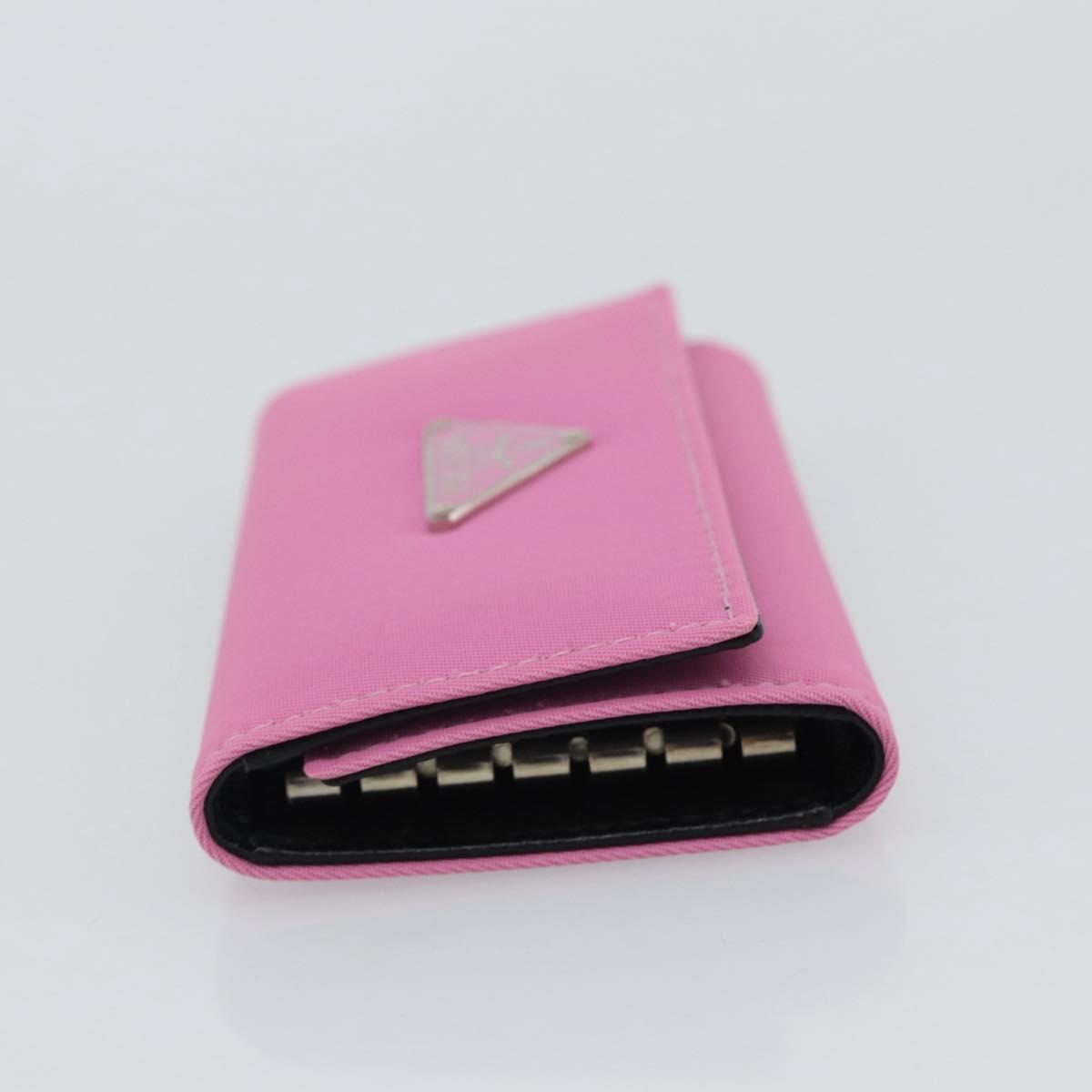 PRADA Key Case Nylon Pink Silver Auth 189428A