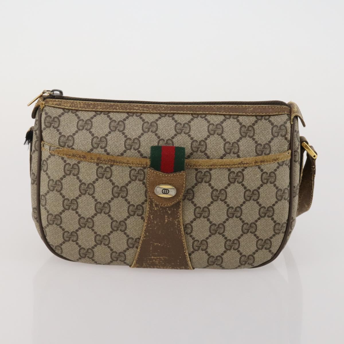 GUCCI GG Supreme Shoulder Bag PVC 2 Set Beige Purple Auth 189444