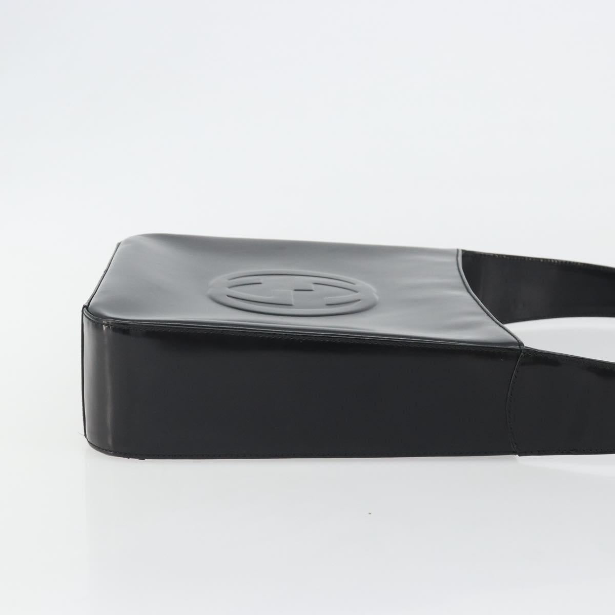 GUCCI Shoulder Bag Patent Leather Black Silver 000 1013 0506 Auth 189490