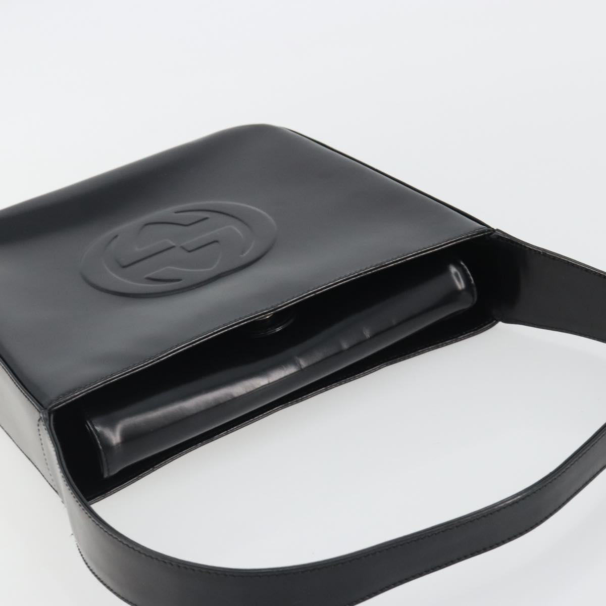 GUCCI Shoulder Bag Patent Leather Black Silver 000 1013 0506 Auth 189490