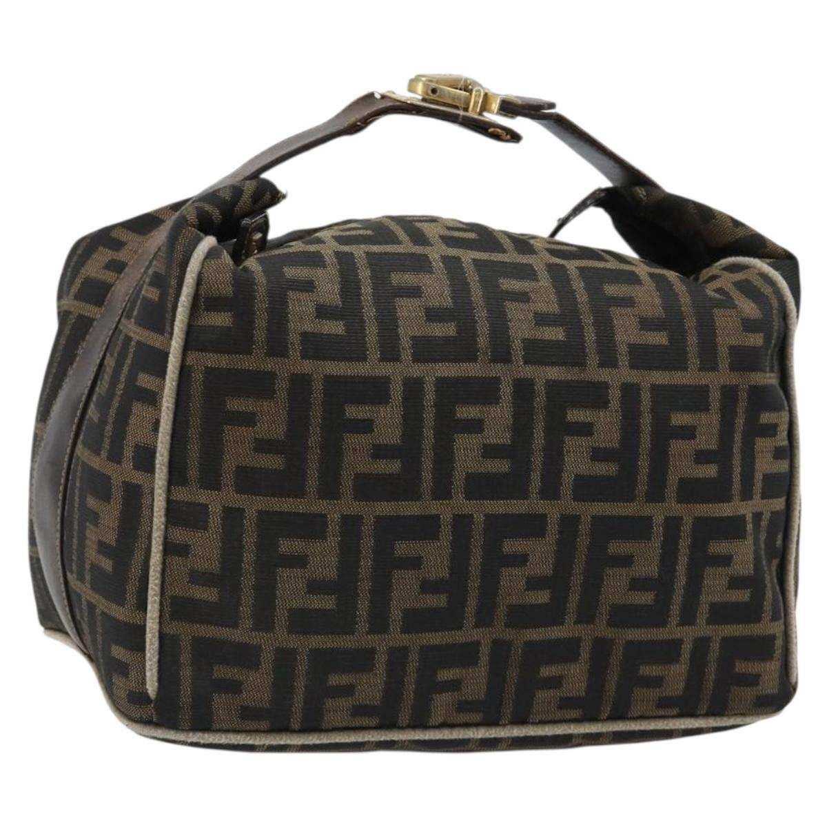 FENDI Zucca Canvas Hand Bag Black Brown Auth 189495