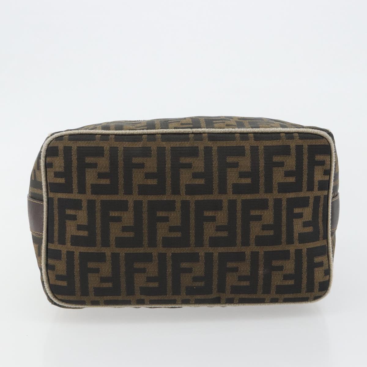 FENDI Zucca Canvas Hand Bag Black Brown Auth 189495