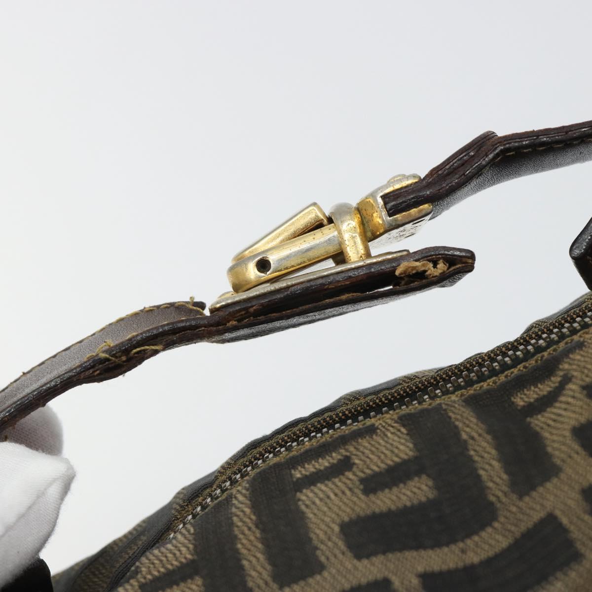 FENDI Zucca Canvas Hand Bag Black Brown Auth 189495